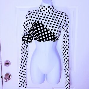 Karloo Asymmetrical Design Black and White Polka Dot Crop Top